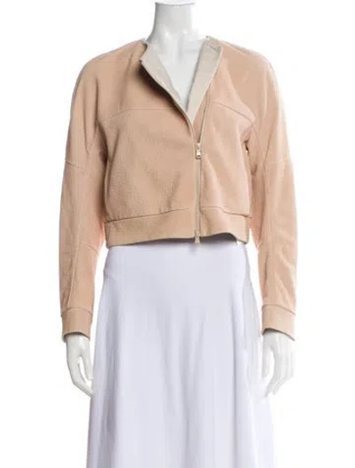 Pre-owned Brunello Cucinelli Leather Biker Jacket In Neutral