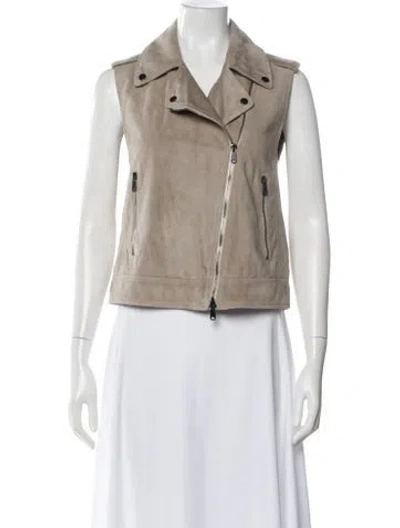 Pre-owned Brunello Cucinelli Leather Biker Jacket In Neutral