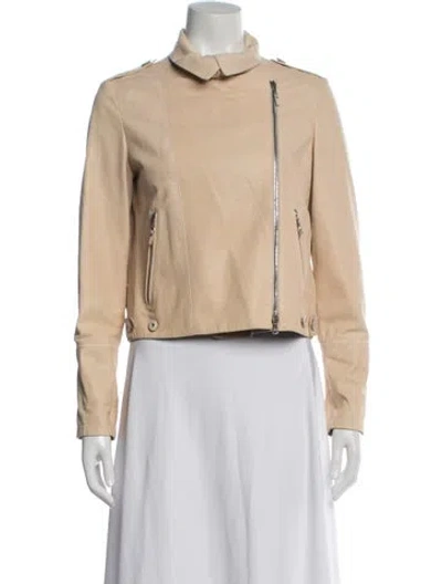 Pre-owned Brunello Cucinelli Leather Biker Jacket In Neutral