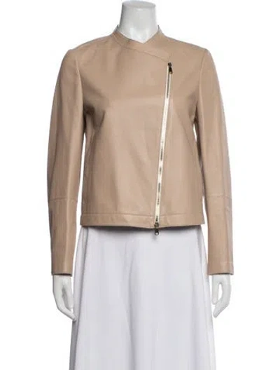 Pre-owned Brunello Cucinelli Leather Biker Jacket In Neutral