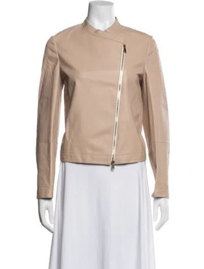 Pre-owned Brunello Cucinelli Leather Biker Jacket In Neutral