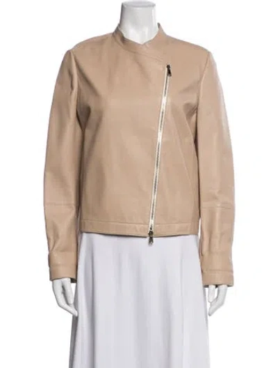 Pre-owned Brunello Cucinelli Leather Biker Jacket In Neutrals