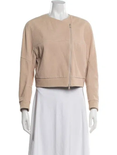 Pre-owned Brunello Cucinelli Leather Biker Jacket In Neutrals