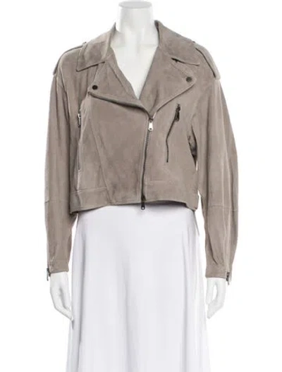 Pre-owned Brunello Cucinelli Leather Biker Jacket In Neutrals