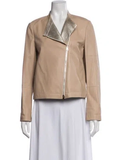 Pre-owned Brunello Cucinelli Leather Biker Jacket In Neutrals