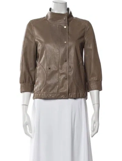 Pre-owned Brunello Cucinelli Leather Biker Jacket In Neutrals