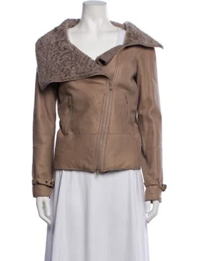 Pre-owned Brunello Cucinelli Leather Biker Jacket In Neutrals