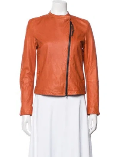 Pre-owned Brunello Cucinelli Leather Biker Jacket In Orange
