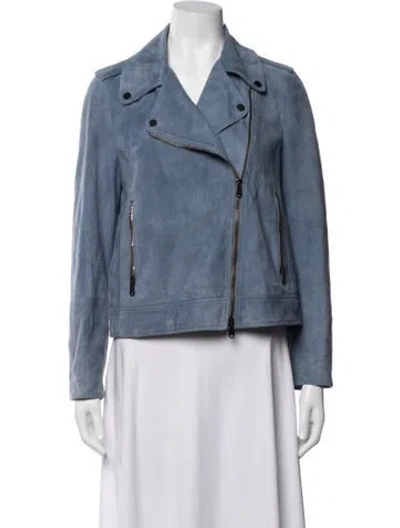 Pre-owned Brunello Cucinelli Leather Biker Jacket W/ Tags In Blue