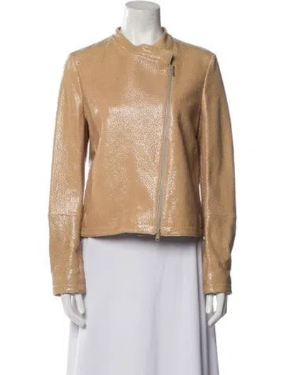 Pre-owned Brunello Cucinelli Leather Biker Jacket W/ Tags In Neutral