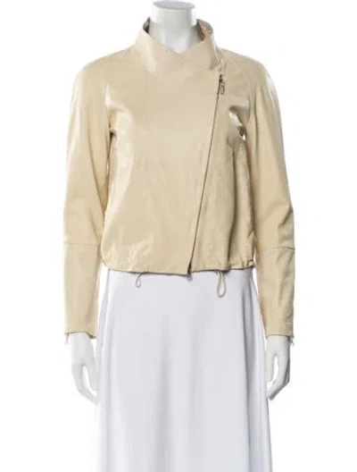 Pre-owned Brunello Cucinelli Leather Biker Jacket In White