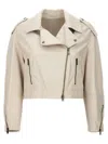 Brunello Cucinelli Cropped Leather Jacket In White