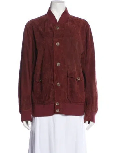 Pre-owned Brunello Cucinelli Leather Blazer In Burgundy