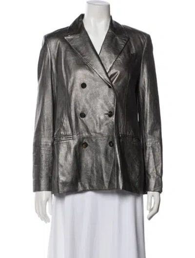 Pre-owned Brunello Cucinelli Leather Blazer In Gray