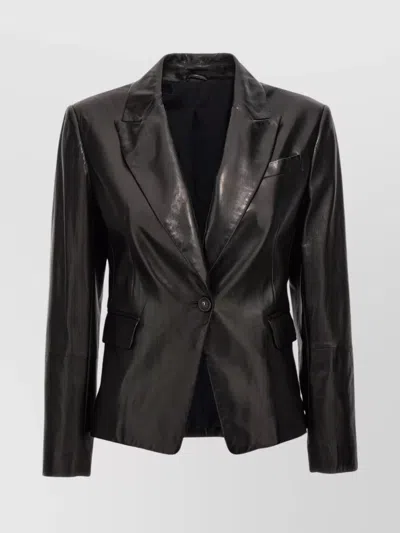 Brunello Cucinelli Leather Blazer In Negro