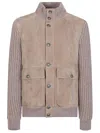 Brunello Cucinelli Bomber Jacket With Knitted Back And Textured Knit Sleeves In Neutral