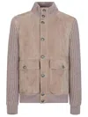 Brunello Cucinelli Bomber Jacket With Knitted Back And Textured Knit Sleeves In Neutral