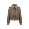 Brunello Cucinelli Leather Jacket With Shearling Collar And Ribbed Finish