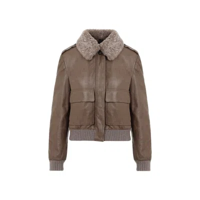 BRUNELLO CUCINELLI BRUNELLO CUCINELLI LEATHER BOMBER JACKET AND SHEARLING COLLAR