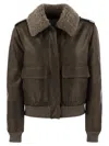 Brunello Cucinelli Women Leather Bomber Jacket And Shearling Collar
