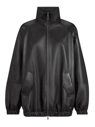 Brunello Cucinelli Leather Bomber Jacket In Black