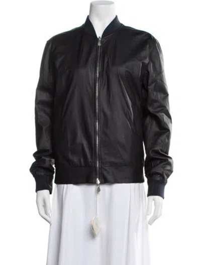 Pre-owned Brunello Cucinelli Leather Bomber Jacket In Black