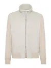 Brunello Cucinelli Light Beige Leather Bomber Jacket In Blanco
