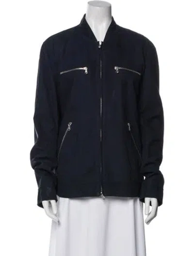 Pre-owned Brunello Cucinelli Leather Bomber Jacket In Blue
