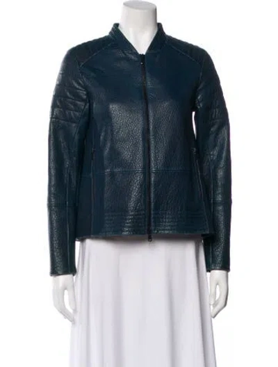 Pre-owned Brunello Cucinelli Leather Bomber Jacket In Blue