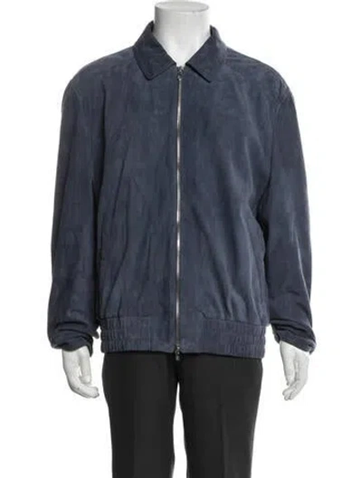 Pre-owned Brunello Cucinelli Leather Bomber Jacket In Blue
