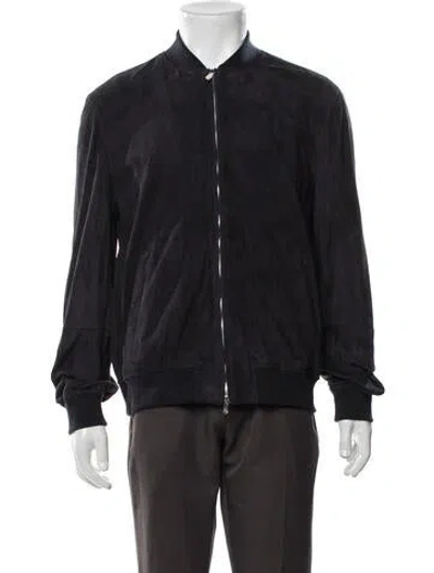 Pre-owned Brunello Cucinelli Leather Bomber Jacket In Blue