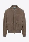 Brunello Cucinelli Leather Bomber Jacket Men In Brown