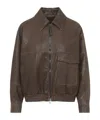 Brunello Cucinelli Leather Bomber Jacket Point Collar Hem In Brown