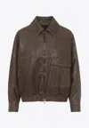 Brunello Cucinelli Flap-pocket Leather Jacket In Brown
