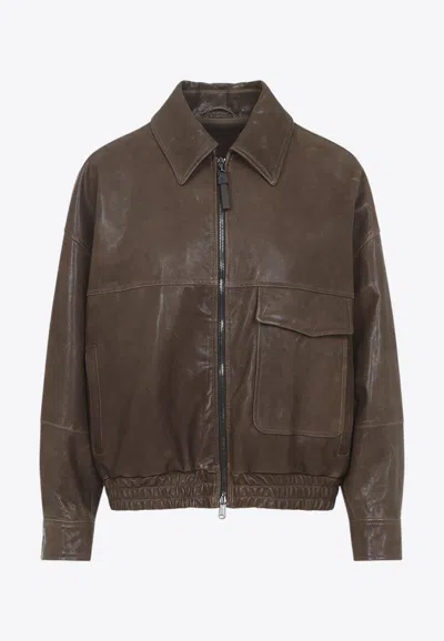 BRUNELLO CUCINELLI LEATHER BOMBER JACKET