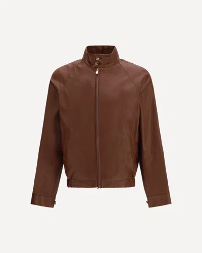Brunello Cucinelli Leather Bomber Jacket In Brown