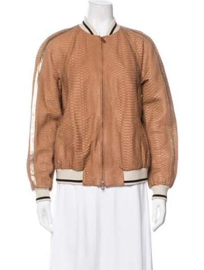 Pre-owned Brunello Cucinelli Leather Bomber Jacket In Brown