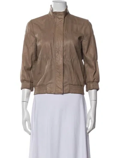 Pre-owned Brunello Cucinelli Leather Bomber Jacket In Brown