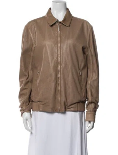 Pre-owned Brunello Cucinelli Leather Bomber Jacket In Brown