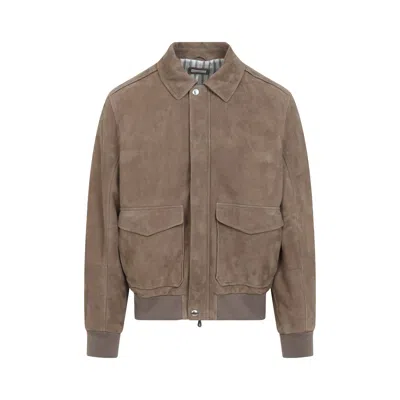 Brunello Cucinelli Leather Bomber Jacket Men In Multi