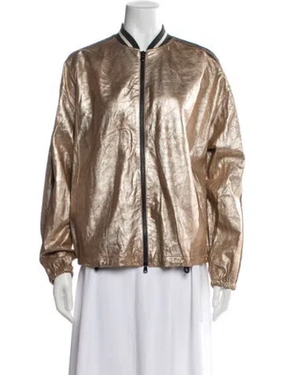 Pre-owned Brunello Cucinelli Leather Bomber Jacket In Neutrals