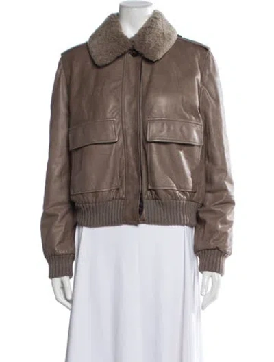 Pre-owned Brunello Cucinelli Leather Bomber Jacket In Neutrals