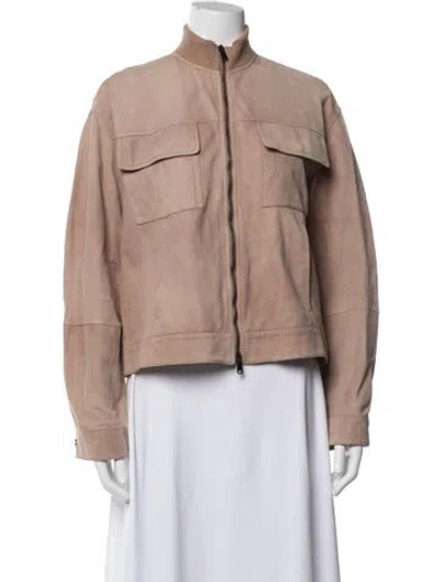 Pre-owned Brunello Cucinelli Leather Bomber Jacket In Neutrals