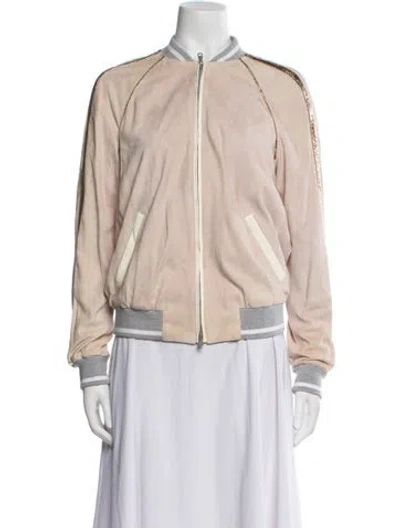 Pre-owned Brunello Cucinelli Leather Bomber Jacket In Pink