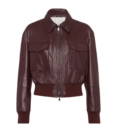 Brunello Cucinelli Leather Bomber Jacket In Red