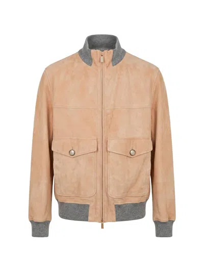 Brunello Cucinelli Leather Bomber Jacket In Brown