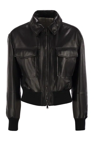 BRUNELLO CUCINELLI BRUNELLO CUCINELLI LEATHER BOMBER JACKET WITH JEWELLERY