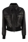 Brunello Cucinelli Women Leather Bomber Jacket With Jewellery In Black