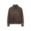 Brunello Cucinelli Leather Bomber Jacket Point Collar Hem In Brown