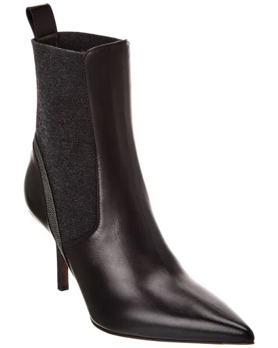 Brunello Cucinelli Leather Bootie In Black